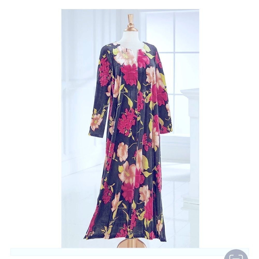 Vintage Expressions velour soft floral maxi dress